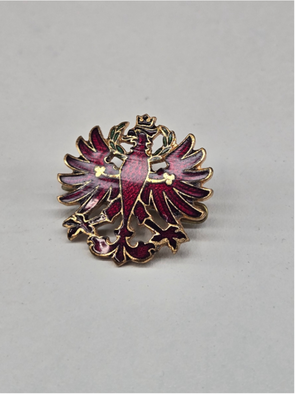 Vintage WW1 Eagle of Tyrol Cap Badge Brooch Pin Red Cloisonne Collectible - Picture 6 of 7
